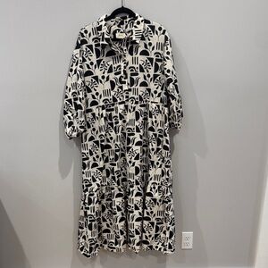 Anthropologie Black and White Graphic Long Sleeve Dress